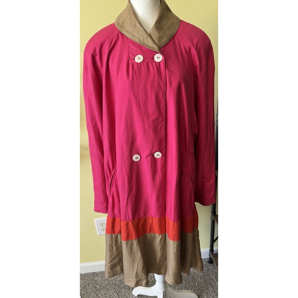 Vintage1980s Panache NY 100% Silk Swing Coat Fuchsia Tan ILGWU Union Made USA XL